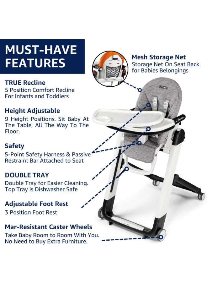 Siesta Follow Me Licorice Compact Folding Highchair & Recliner for Babies & Toddlers,Adjustable to 9 different heights, 5-Point Harness, From Birth to 15 kg – Black