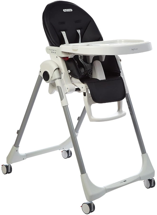 Prima Pappa Follow Me Licorice Highchair – Compact Folding Baby & Toddler Highchair with Recliner, Adjustable to 7 different heights, 5-Point Harness & Wheels, From 0–36 Months, Black