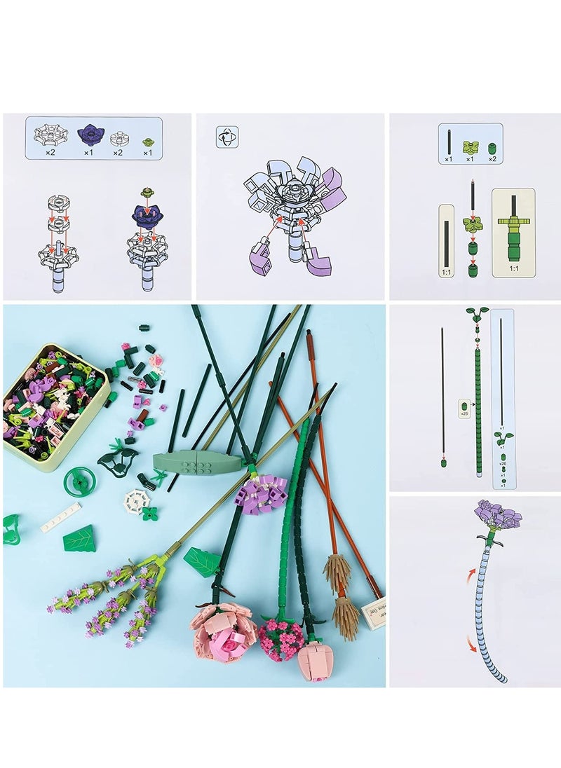 Mini Bricks Flower Bouquet Building Sets, Artificial Flowers, DIY Unique Decoration Home, 547 Pieces Botanical Collection for Ages 8-12 yrs Old Girl for Gift(547 Pieces)
