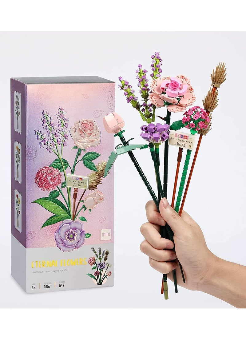 Mini Bricks Flower Bouquet Building Sets, Artificial Flowers, DIY Unique Decoration Home, 547 Pieces Botanical Collection for Ages 8-12 yrs Old Girl for Gift(547 Pieces)