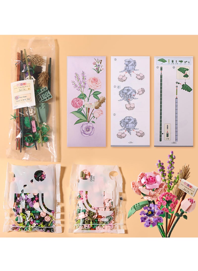 Mini Bricks Flower Bouquet Building Sets, Artificial Flowers, DIY Unique Decoration Home, 547 Pieces Botanical Collection for Ages 8-12 yrs Old Girl for Gift(547 Pieces)