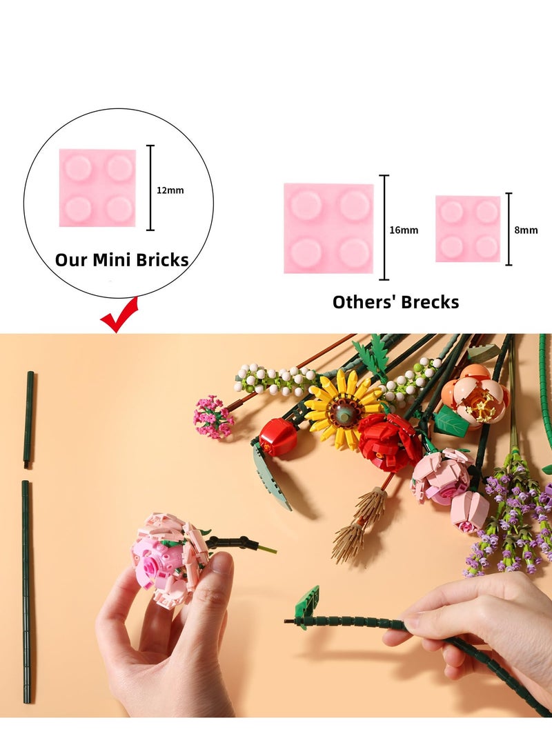 Mini Bricks Flower Bouquet Building Sets, Artificial Flowers, DIY Unique Decoration Home, 547 Pieces Botanical Collection for Ages 8-12 yrs Old Girl for Gift(547 Pieces)
