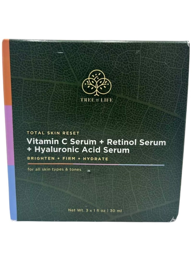 Total Skin Reset, Vitamin C Serum + Retinol Serum + Hyaluronic Acid Serum, 3x1 fl oz