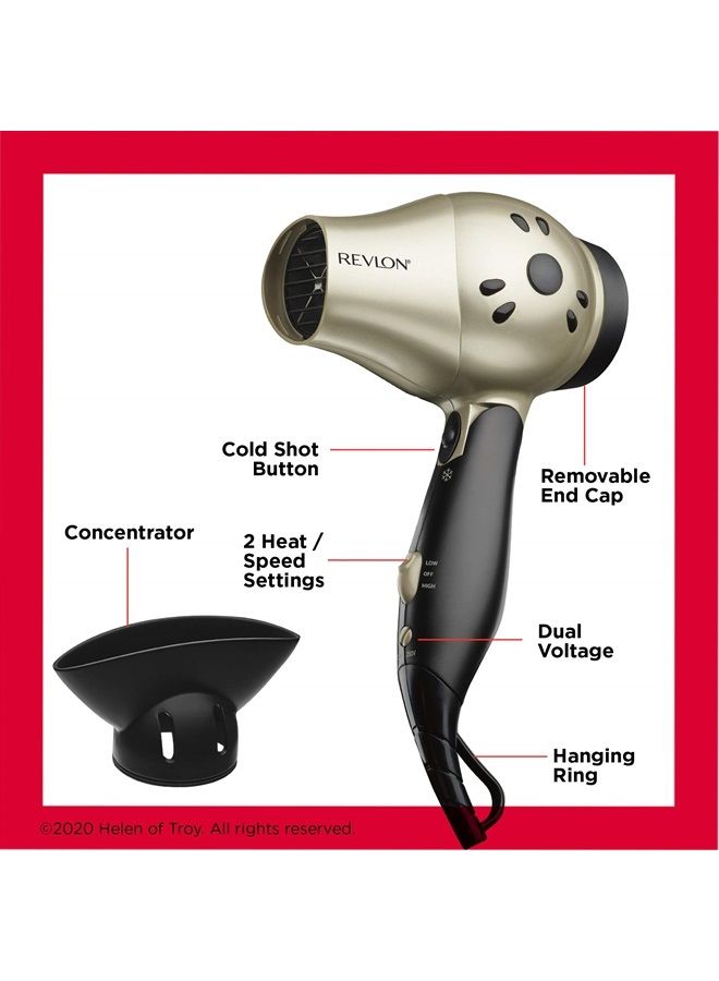 Revlon 1875W Compact Folding Handle Hair Dryer | Great for Travel