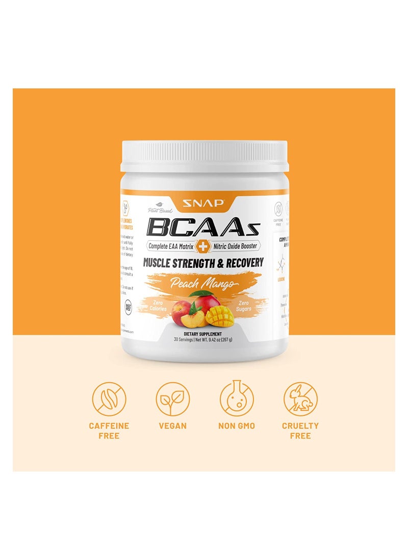 BCAAs Muscle Strength and Recovery -Zero suger Naturally Sweetened Suppors Quick  Recovery,Promotes Strength Replenishes and Hydrates Peach Mango Dietary Suppiement NT WT 9.77 Oz (277g)
