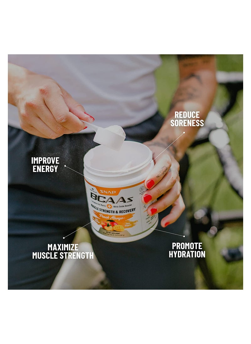 BCAAs Muscle Strength and Recovery -Zero suger Naturally Sweetened Suppors Quick  Recovery,Promotes Strength Replenishes and Hydrates Peach Mango Dietary Suppiement NT WT 9.77 Oz (277g)