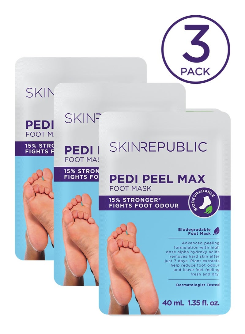 Pedi Peel Foot Mask (3 Pairs) – Exfoliating Foot Mask with AHA, Tannic Acid & Ginkgo Biloba, Removes Hard Skin, Cracked Heels & Calluses in 7 Days, Fights Odour, Smooths & Repairs Skin