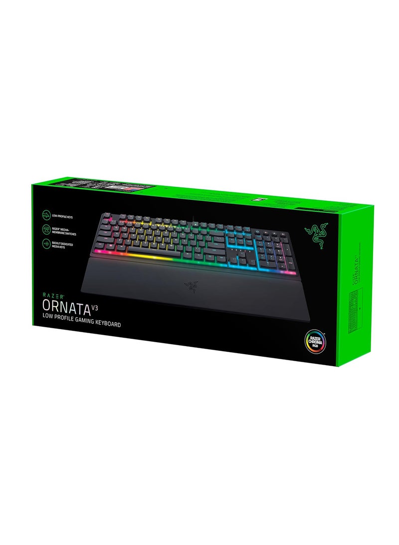 Ornata V3 Gaming Keyboard: Low-Profile Keys - Mecha-Membrane Switches - 10-Zone RGB Lighting - Spill-Resistant - Magnetic Wrist Wrest - Classic Black