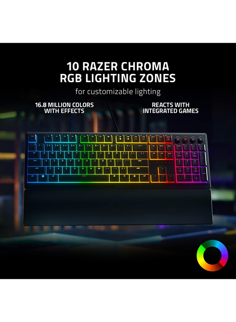 Ornata V3 Gaming Keyboard: Low-Profile Keys - Mecha-Membrane Switches - 10-Zone RGB Lighting - Spill-Resistant - Magnetic Wrist Wrest - Classic Black
