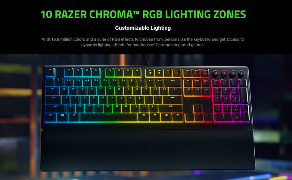 Ornata V3 Gaming Keyboard: Low-Profile Keys - Mecha-Membrane Switches - 10-Zone RGB Lighting - Spill-Resistant - Magnetic Wrist Wrest - Classic Black