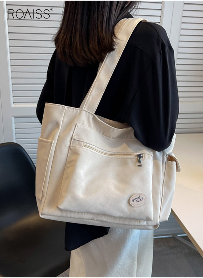 Women's Canvas Bag Large Capacity One Shoulder Messenger Tote Bag Casual Solid Color Versatile Work Commuting