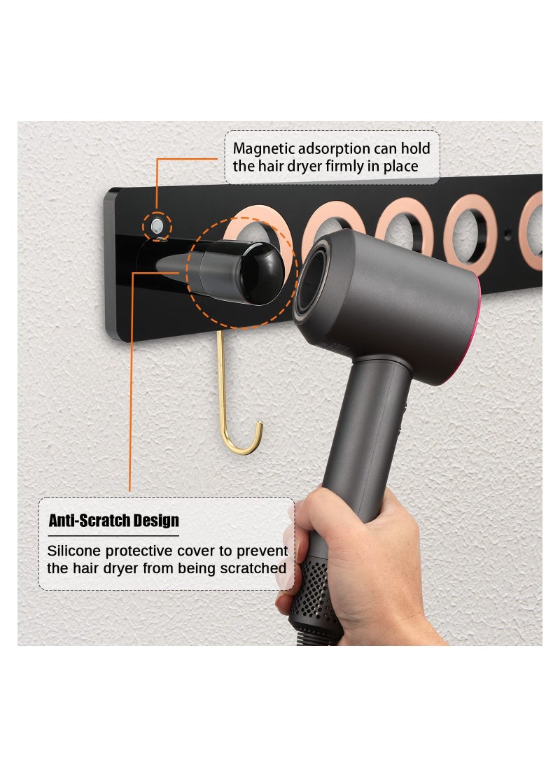 SYOSI Hair Dryer Holder, Acrylic Wall Mount Bracket Stand Storage Rack Organizer Fits for Dyson Supersonic Hair Blow Dryer, Space Organizer for Bathroom/Bedroom/Washroom Black