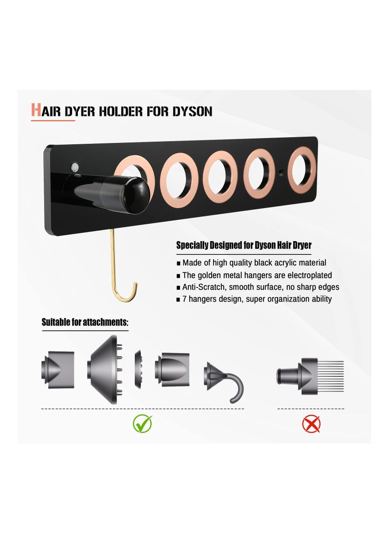 SYOSI Hair Dryer Holder, Acrylic Wall Mount Bracket Stand Storage Rack Organizer Fits for Dyson Supersonic Hair Blow Dryer, Space Organizer for Bathroom/Bedroom/Washroom Black