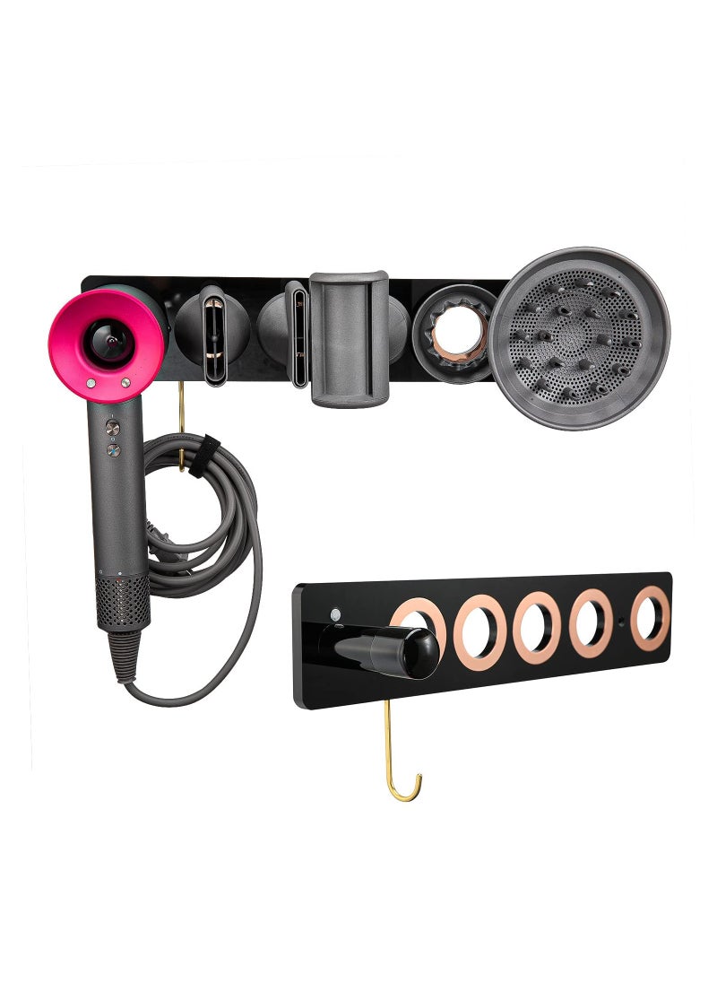SYOSI Hair Dryer Holder, Acrylic Wall Mount Bracket Stand Storage Rack Organizer Fits for Dyson Supersonic Hair Blow Dryer, Space Organizer for Bathroom/Bedroom/Washroom Black