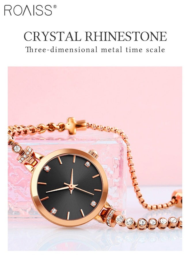 Women's Bracelet Quartz Watch with Analog Display Round Black Dial and Rhinestones Decorated Strap Waterproof Elegant Wristwatch as Gift for Ladies