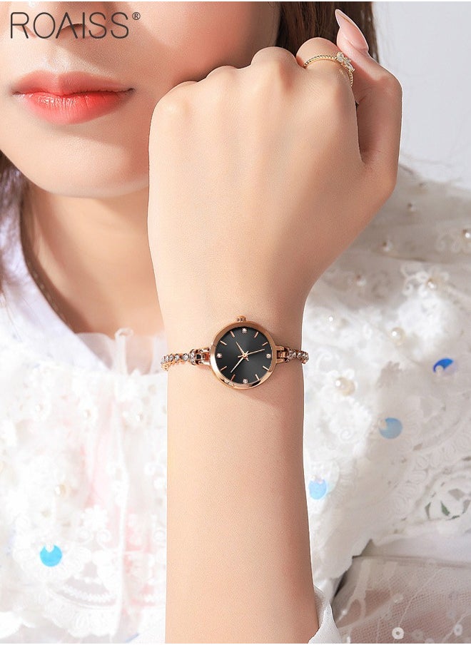 Women's Bracelet Quartz Watch with Analog Display Round Black Dial and Rhinestones Decorated Strap Waterproof Elegant Wristwatch as Gift for Ladies