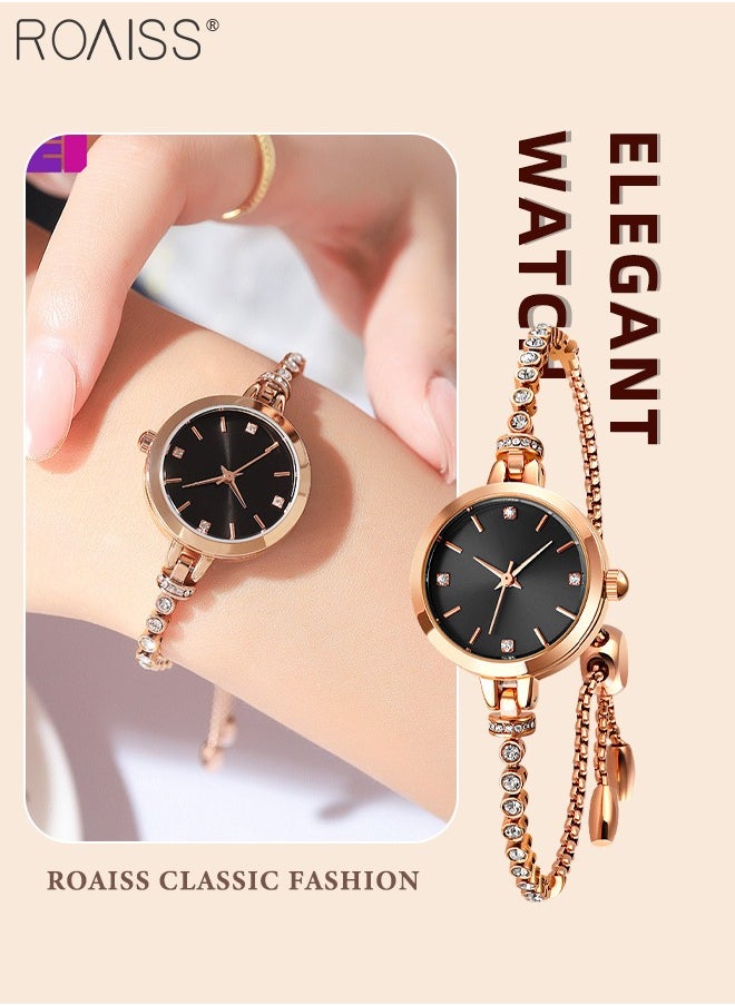 Women's Bracelet Quartz Watch with Analog Display Round Black Dial and Rhinestones Decorated Strap Waterproof Elegant Wristwatch as Gift for Ladies