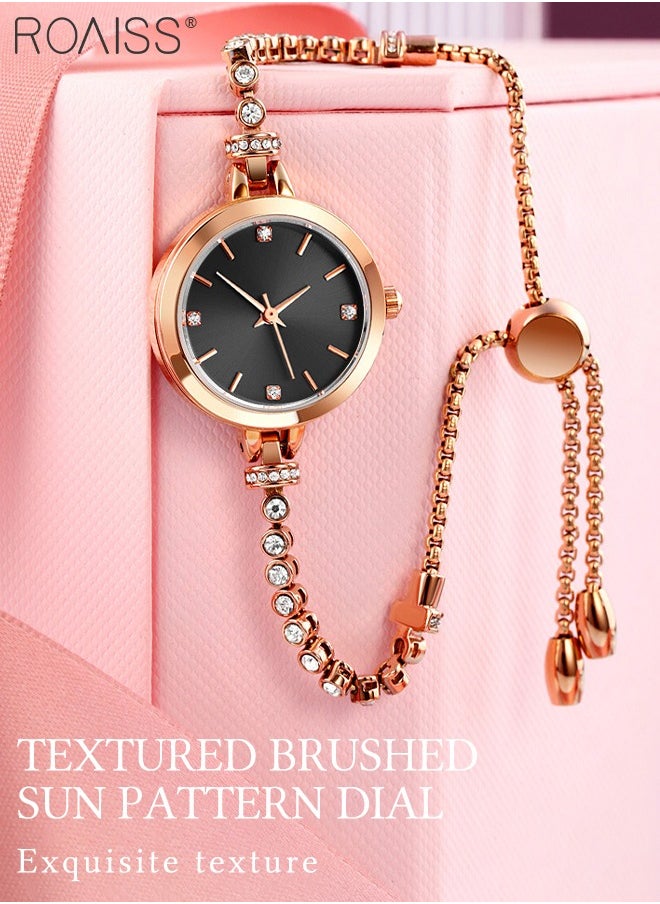Women's Bracelet Quartz Watch with Analog Display Round Black Dial and Rhinestones Decorated Strap Waterproof Elegant Wristwatch as Gift for Ladies