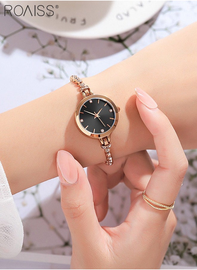 Women's Bracelet Quartz Watch with Analog Display Round Black Dial and Rhinestones Decorated Strap Waterproof Elegant Wristwatch as Gift for Ladies