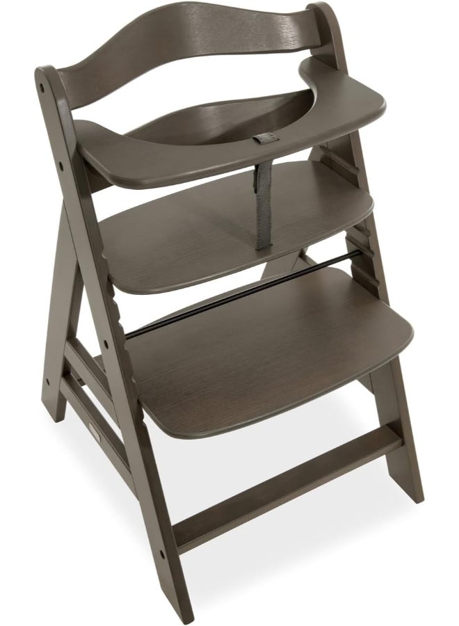 High Chair Alpha+ Fsc Certified Beechwood, Wooden Highchair From 6 Months Up To 90 Kg, Toddler High Chair Incl. Crotch Strap In Leatherette 5 - Point Harness Bumper Bar - Charcoal