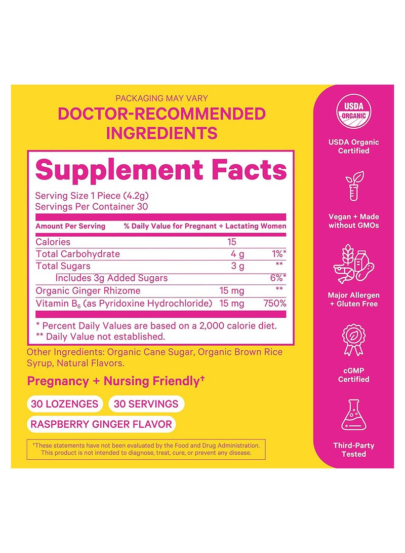 Morning Sickness Sweets Ginger Raspberry Flavor - 30 Lozenges