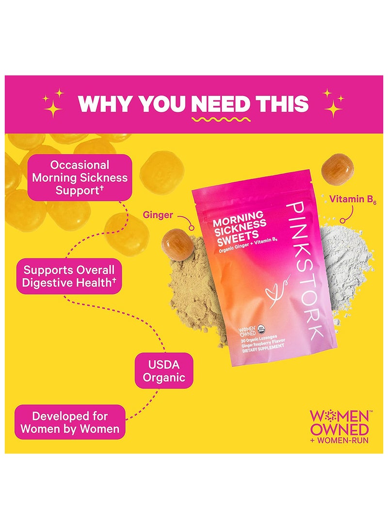Morning Sickness Sweets Ginger Raspberry Flavor - 30 Lozenges