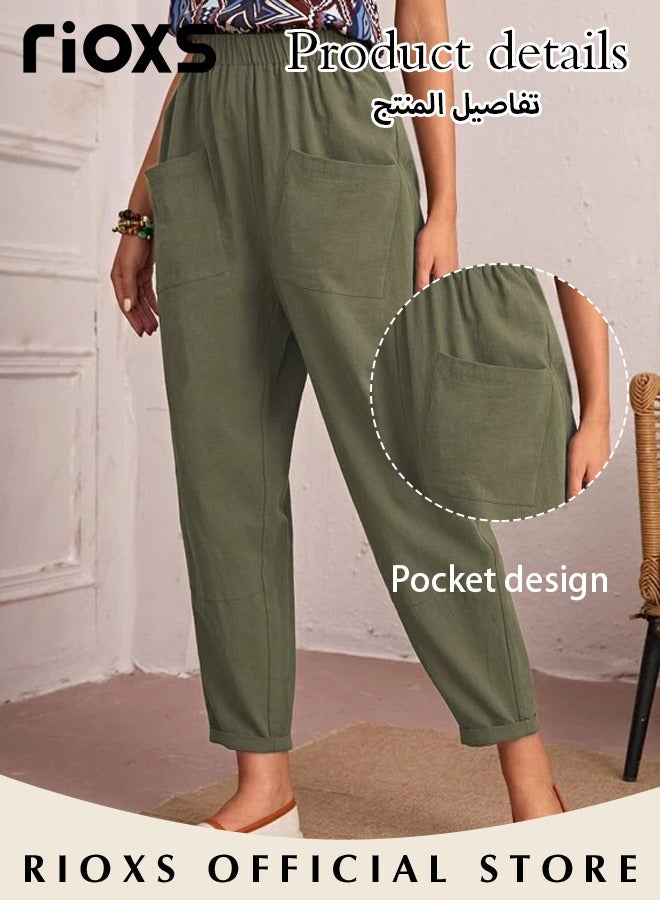 Women Casual Pant Regular Fit Basic Trousers With Front Pockets For Work And Daily