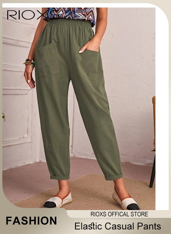 Women Casual Pant Regular Fit Basic Trousers With Front Pockets For Work And Daily