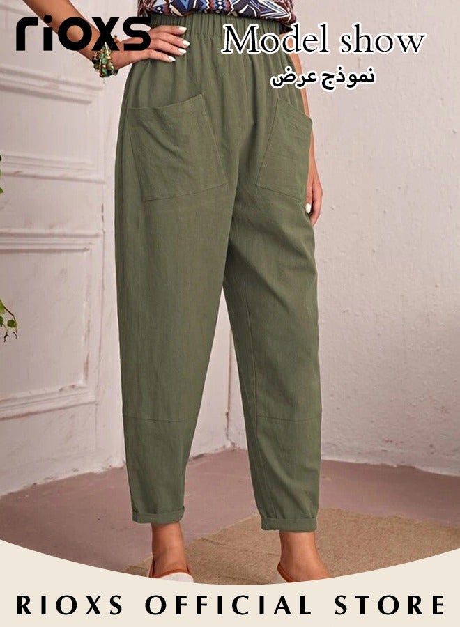 Women Casual Pant Regular Fit Basic Trousers With Front Pockets For Work And Daily