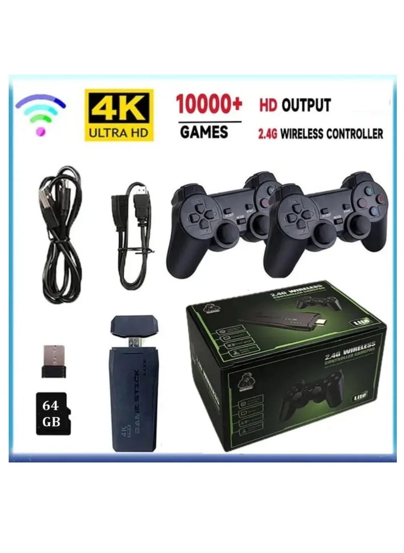 Wireless Retro Game Console Plug And Play Video Game Stick Built In 10000+ Games, 9 Classic Emulators 4K High Definition HDMI Output For Tv With Dual 2.4G Wireless Controllers With 64GB Memory Card