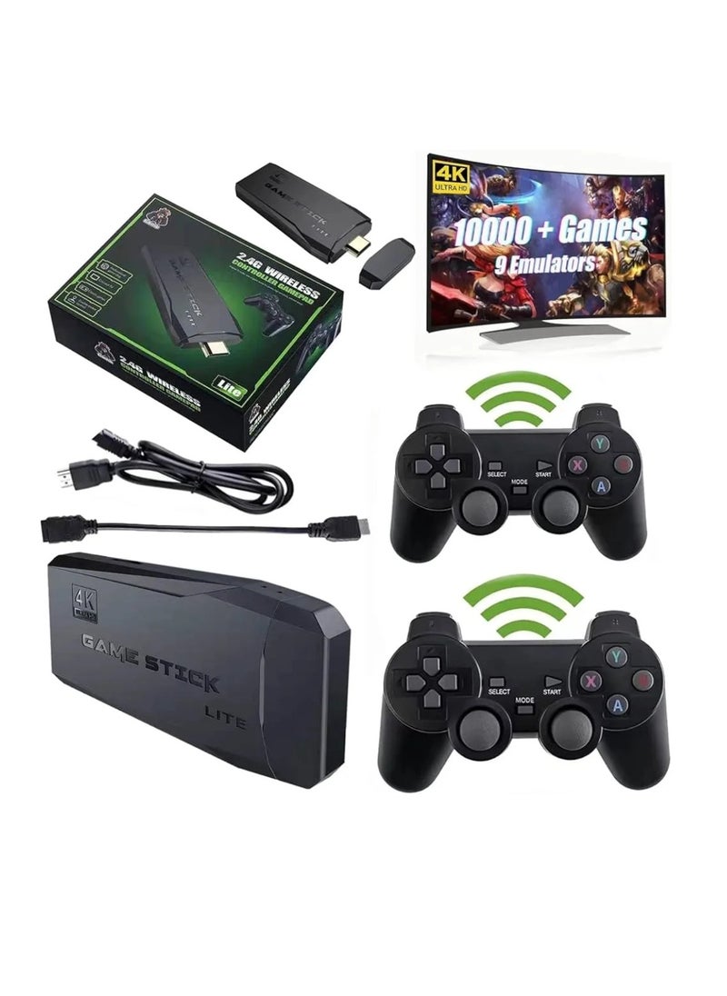 Wireless Retro Game Console Plug And Play Video Game Stick Built In 10000+ Games, 9 Classic Emulators 4K High Definition HDMI Output For Tv With Dual 2.4G Wireless Controllers With 64GB Memory Card