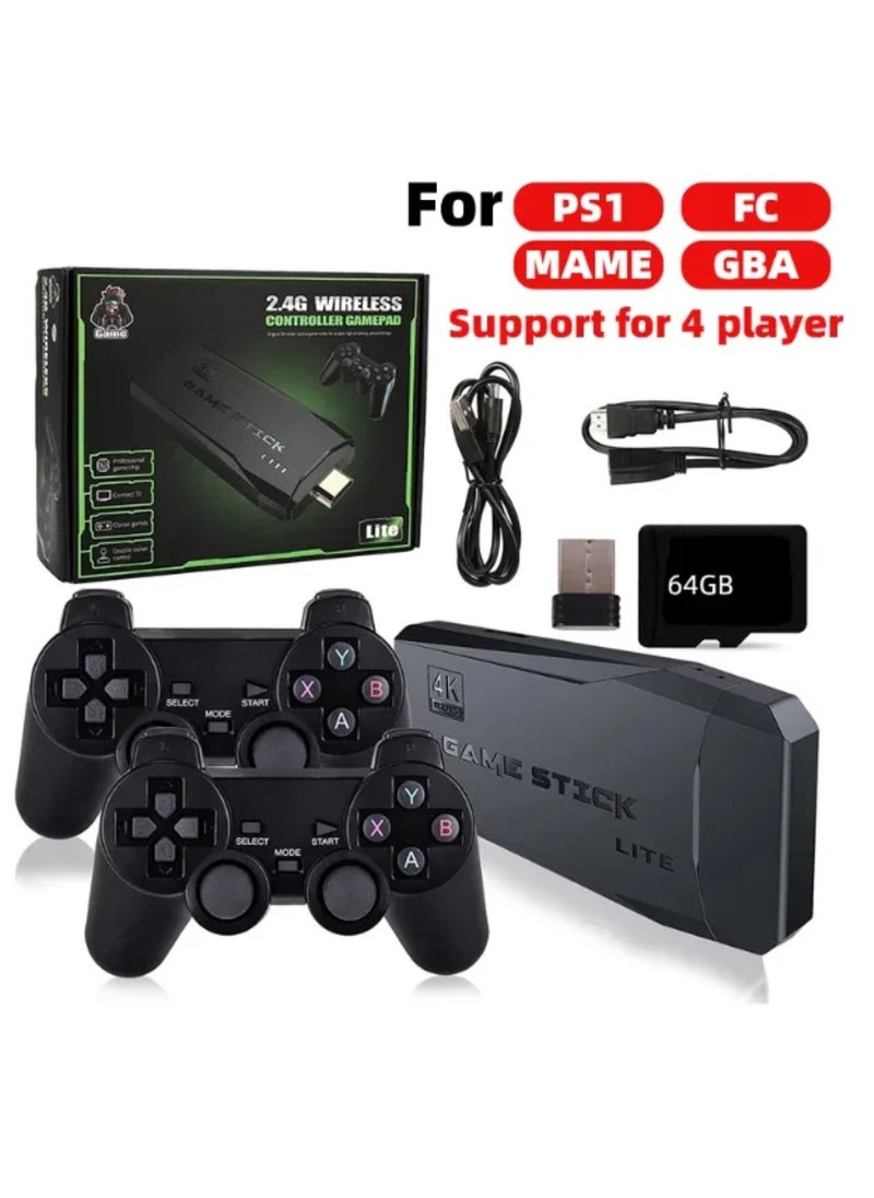 Wireless Retro Game Console Plug And Play Video Game Stick Built In 10000+ Games, 9 Classic Emulators 4K High Definition HDMI Output For Tv With Dual 2.4G Wireless Controllers With 64GB Memory Card
