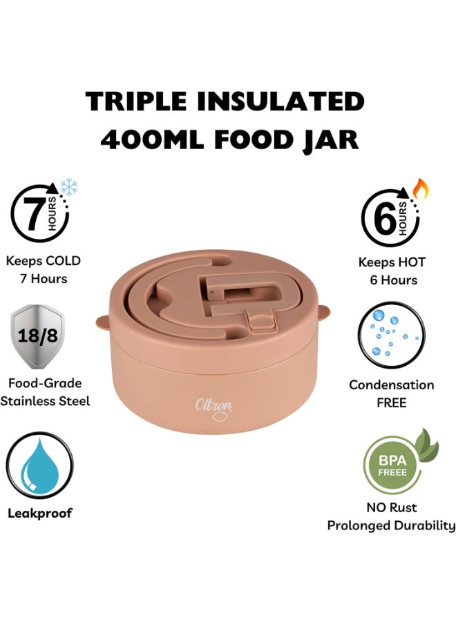 Vacuum Insulated Food Jar For Kids And Adults, Bpa Free Food Thermos, Travel Hot Food Container, 400 Ml - Blush Pink