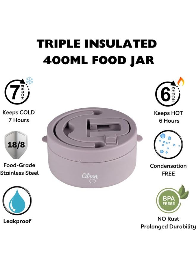Vacuum Insulated Food Jar For Kids And Adults, Bpa Free Food Thermos, Travel Hot Food Container - 400 Ml Purple