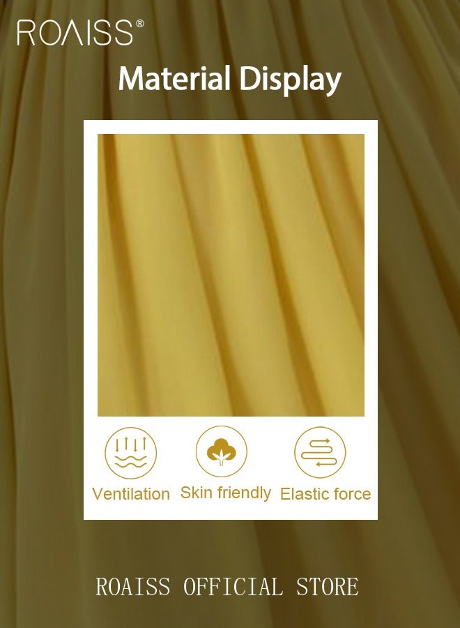 Ladies Dress Solid Color High-Rise Chiffon Waist Puff Sleeve Long Sleeve Crew Neck Abaya Dress for Ladies Ramadan Eid al-Adha