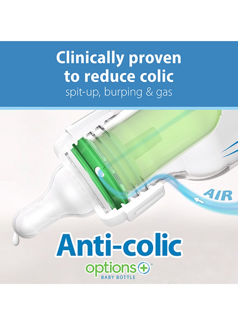 Pack Of 2 Baby Natural Flow Anti-Colic Options+ Narrow Glass Feeding Bottle, 2 X 250 ML, Level 1 Slow Flow Nipple, 0 Months +