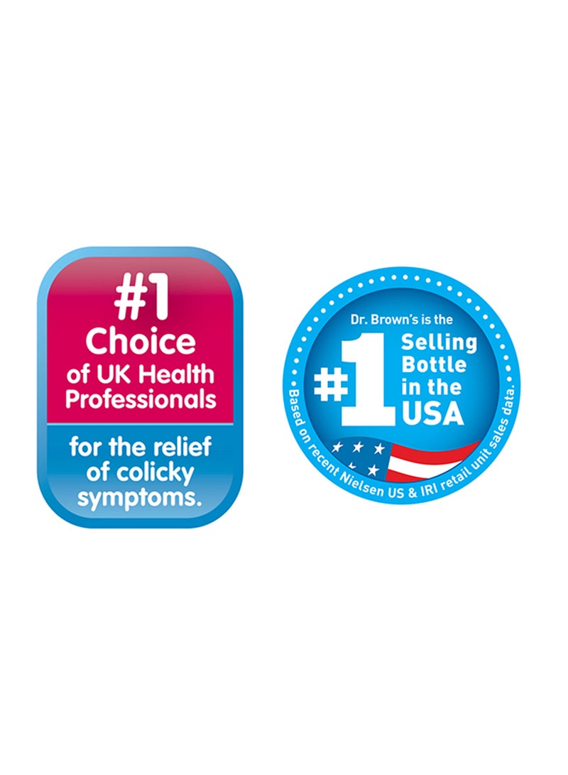 Pack Of 2 Baby Natural Flow Anti-Colic Options+ Narrow Glass Feeding Bottle, 2 X 250 ML, Level 1 Slow Flow Nipple, 0 Months +