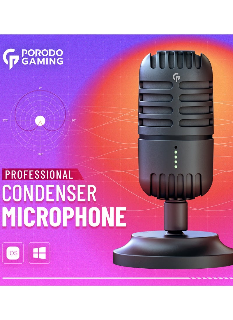 Professional Condenser Microphone with Studio Quality / Rotating Angle with Touch Mute /3.5mm Jack / USB-C Port / Compatible With iOS/Windows - Black