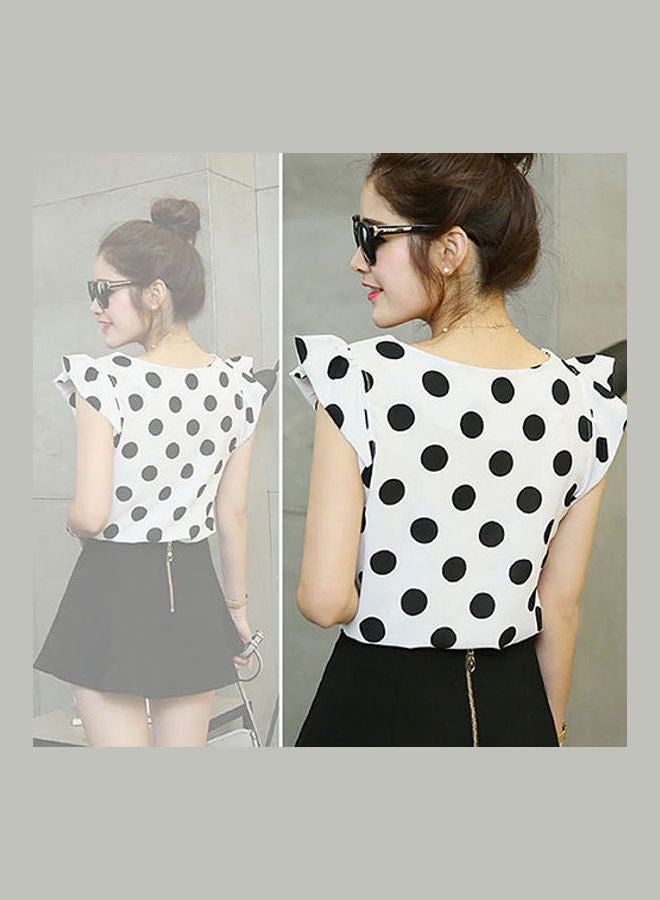Women's Casual Polka Dot Summer Short Sleeve Tops white