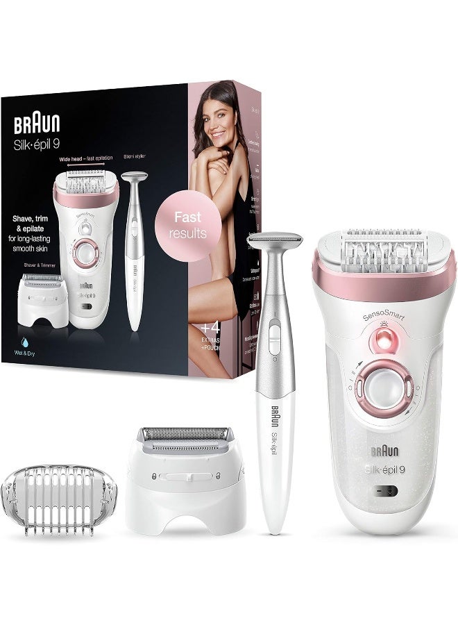 Silk-Epil 9 SensoSmart Wet and Dry Epilator 3-in-1 Trimmer Rose Gold/White/silver