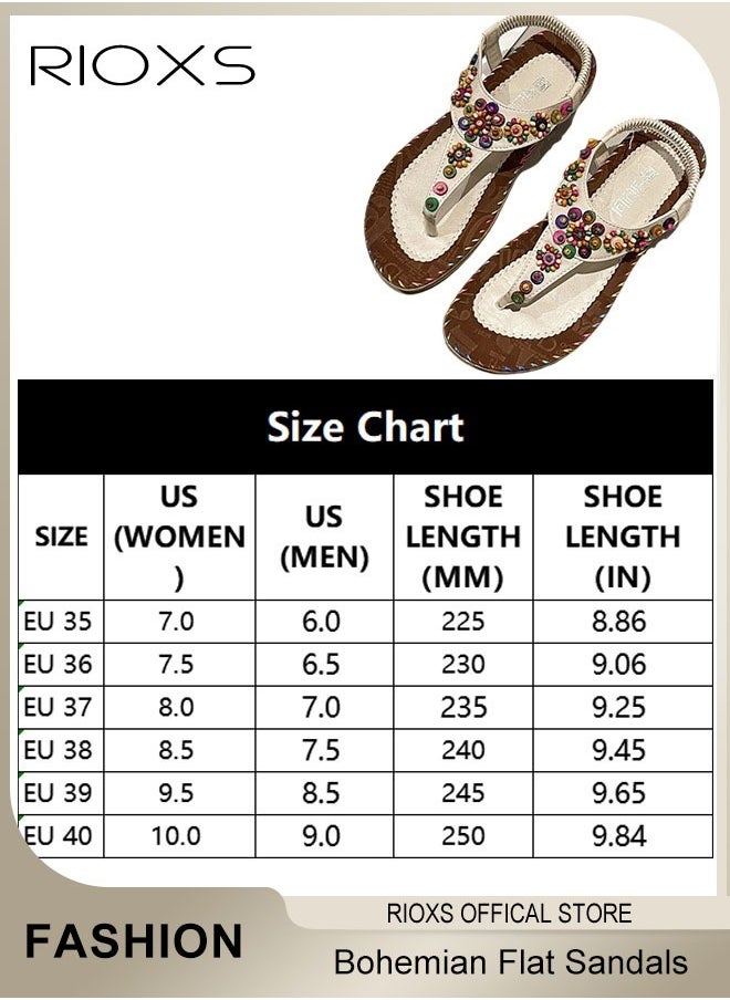 Women's Flat Sandals, Bohemian Beaded Sandals For Women, Ladies Ankle Strap Beach Slide Sandal, Casual Flat Flip Flops, Beach Slip-on Open-toes Shoes For Ladies, Fashion Bohemian Flip-flops For Vacation Shopping Walking Daily Wear