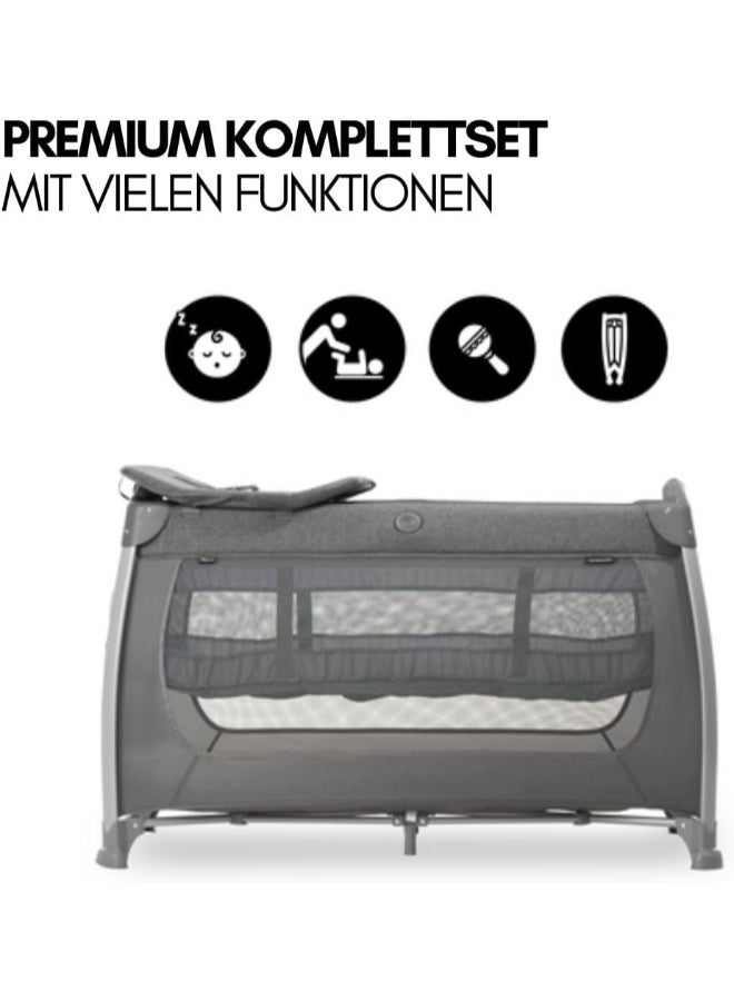 Play And Relax Center Travel Cot, Melange Charcoalfast Folding And Compact, With Changing Mat And Travel Bag, 120Cm X 60Cm, From Birth 15Kg