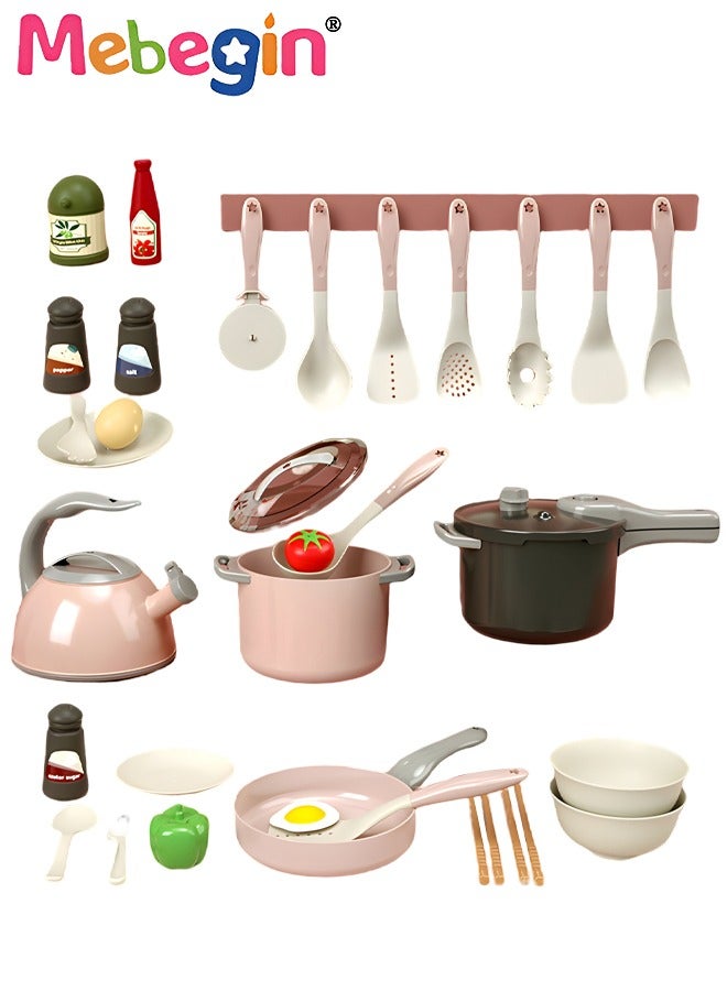 32PCS Kitchen Pretend Play Toy, Cooking Playset with Rich Accessaries, Play Food Set, Fun Pretend Role Play Toy, Creative Play House Toys, Pre School Learning Educational Toys, Ideal Gift for Kids Aged 3+