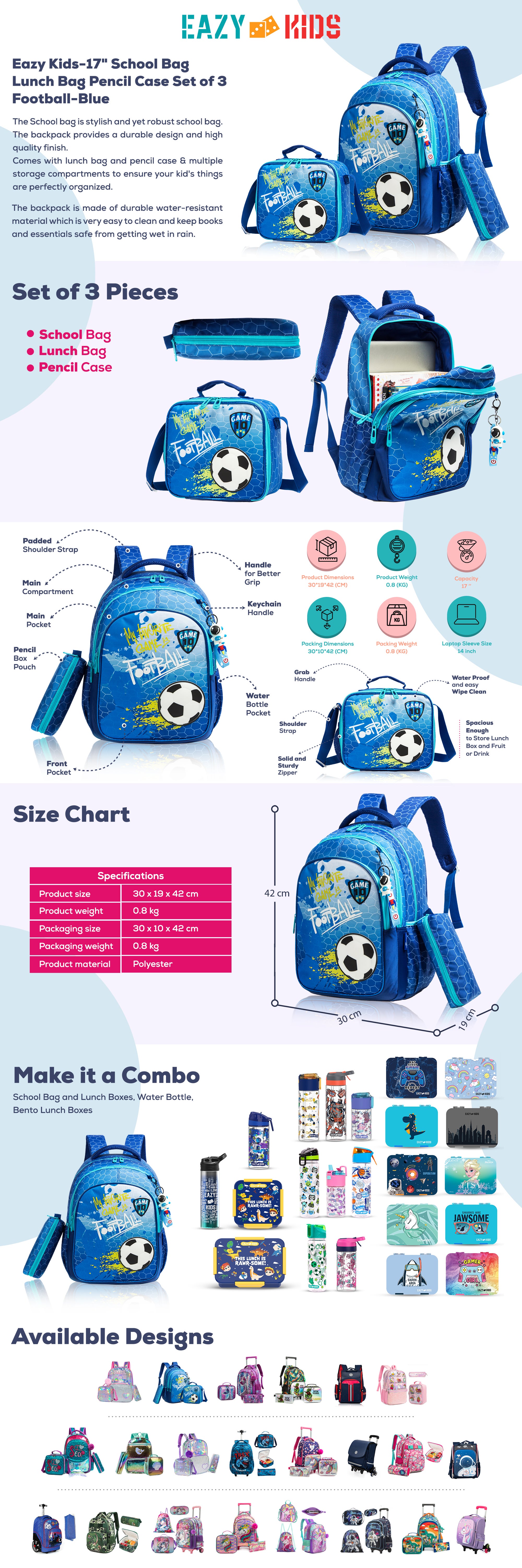 Eazy Kids School Bag Lunch Bag -Blue