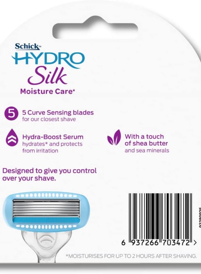 Hydro Silk 5 Blade Razor Refill For Women-Hydra Renew Serum-Lasting Hydration After Shave-Clinically Proven-Enriched With Shea Butter-Skin Guard-No Irritation-Comfort Grip Handle- 4 Cartridges