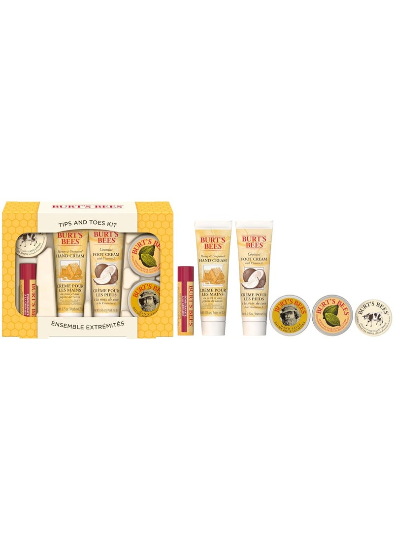 Tips and Toes Kit, Moisturizing Lip Balm, 2 Hand Creams, Foot Cream, Cuticle Cream & Hand Salve