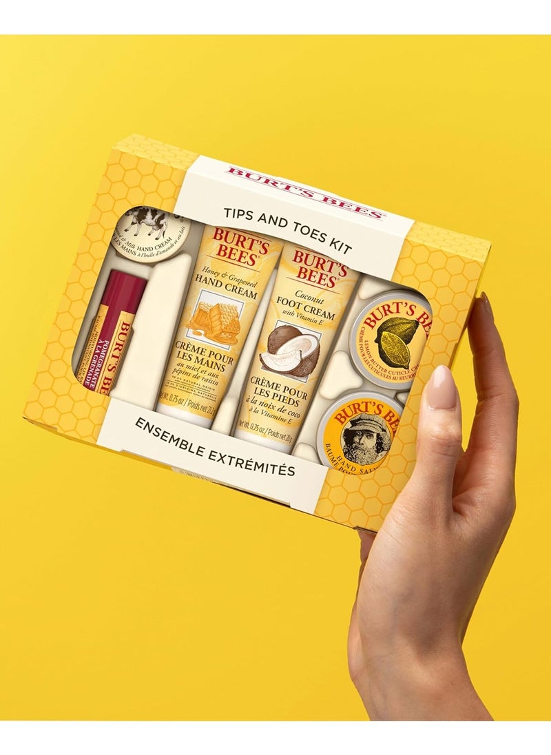 Tips and Toes Kit, Moisturizing Lip Balm, 2 Hand Creams, Foot Cream, Cuticle Cream & Hand Salve