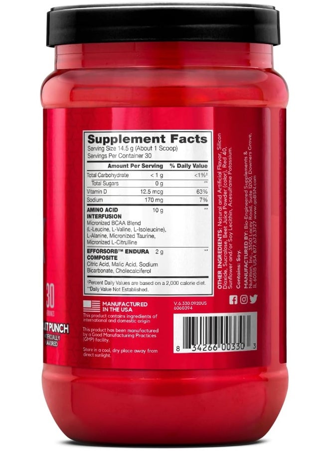 Amino Energy Powder for Endurance and Recovery, Effervesent Instantized Amino Acids, Dietary Supplement - Fruit Punch, 435 Grams, 30 Servings