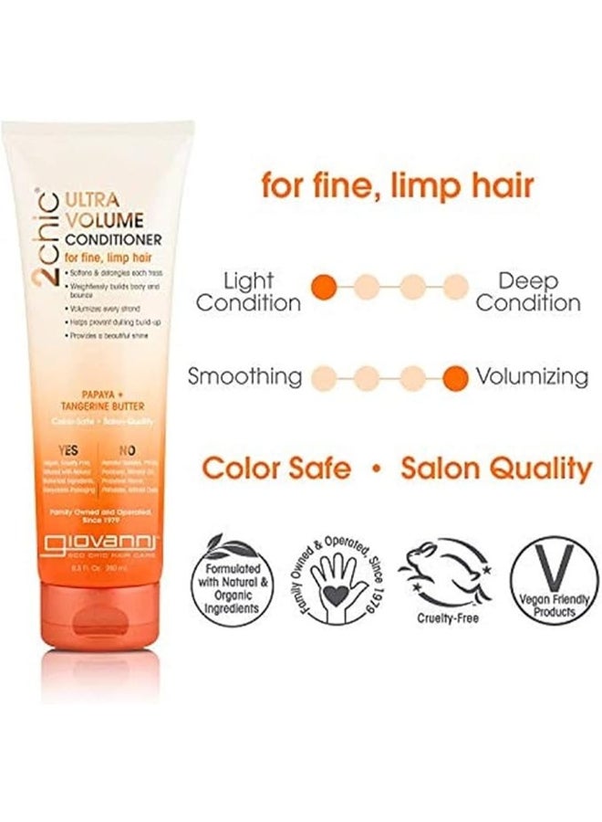 Giovanni 2Chic Ultra-Volume Conditioner, Infused With Papaya & Tangerine Butter, Hair Care 250ml