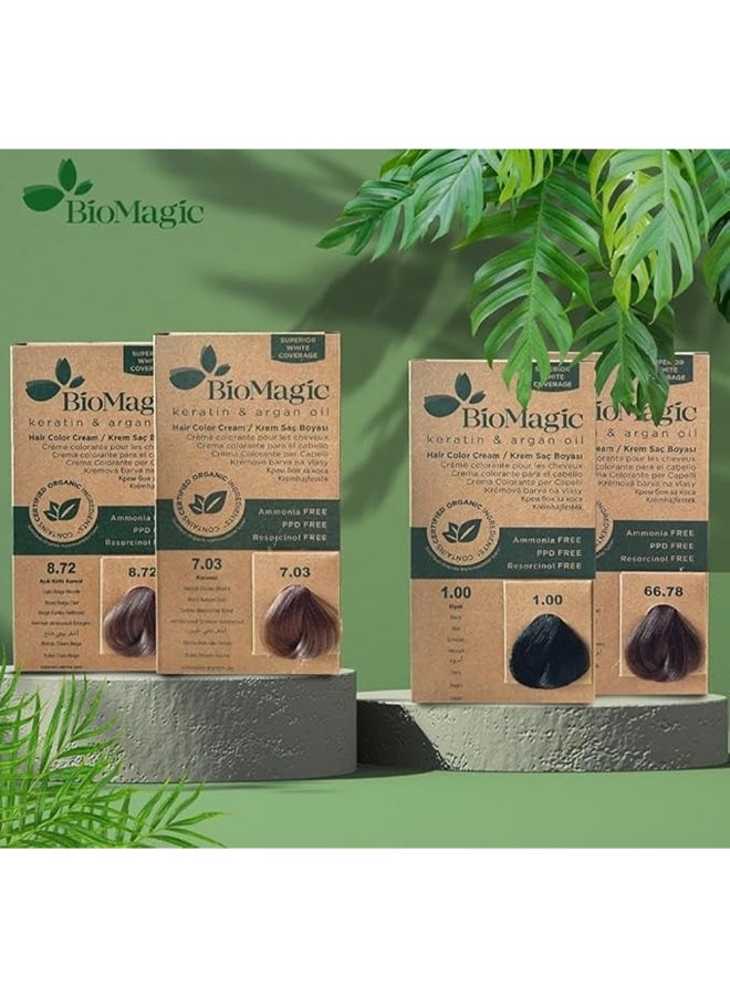 Biomagic Permanent Hair Color Cream, Superior White Coverage With Keratin & Argan Oil, Mocha, 44.07 44.07 Black 170ml